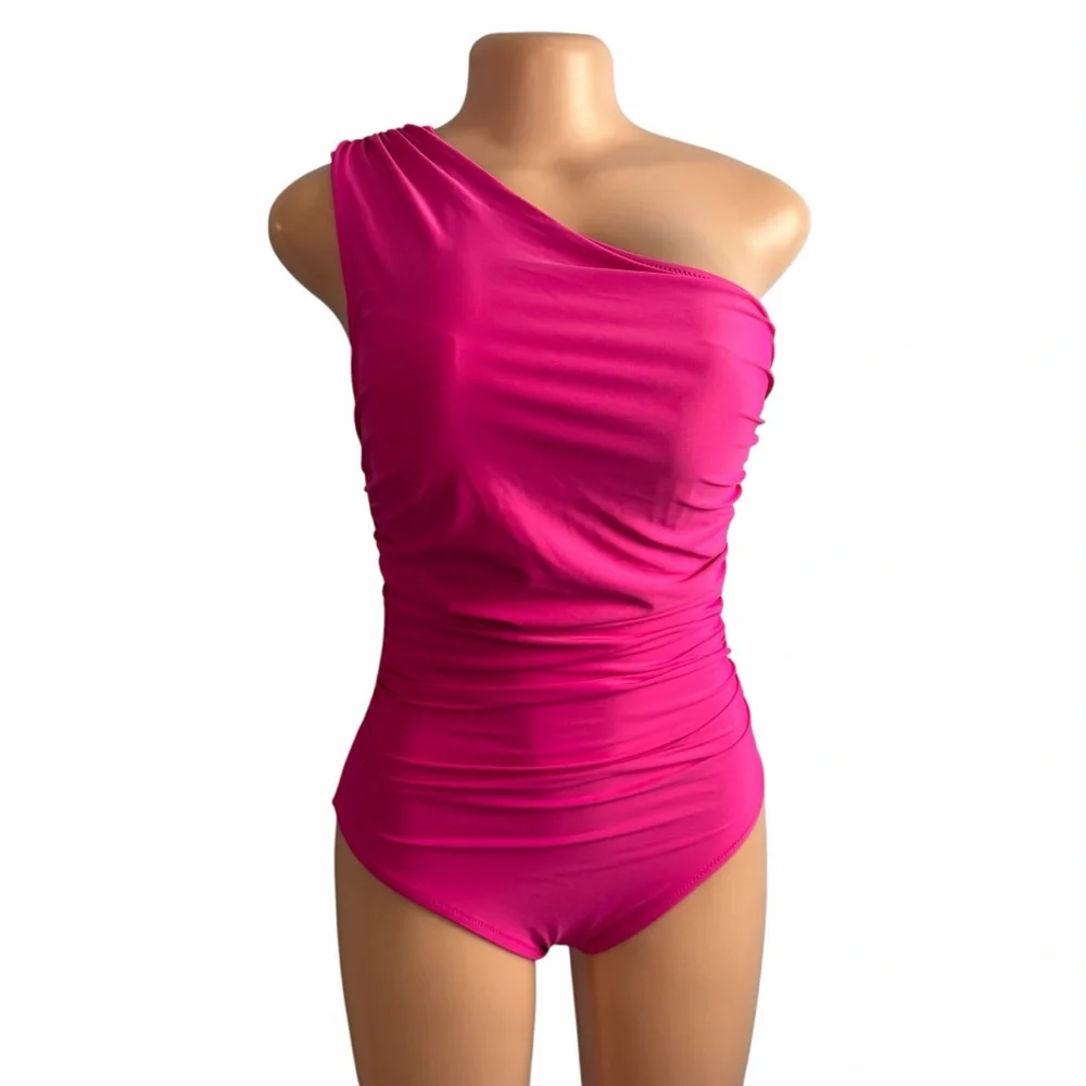 J. Crew One-Shoulder Ruched Hot Pink Swimsuit